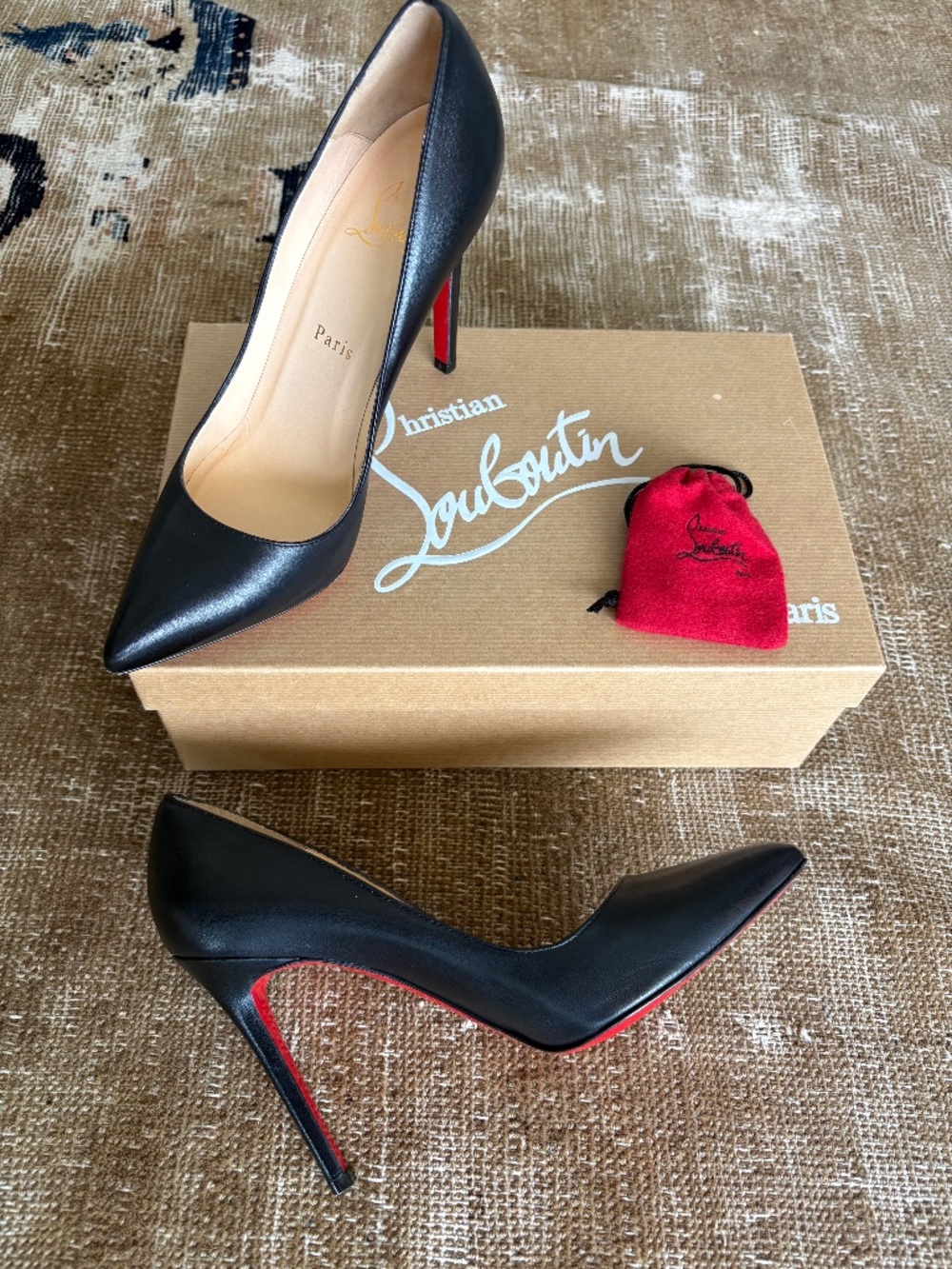 Christian Louboutin Black Leather Pointed Toe Red Sole Pigalle Heels